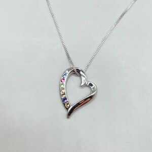 Sterling Silver Multi Colored Gemstone Heart Pendant Necklace